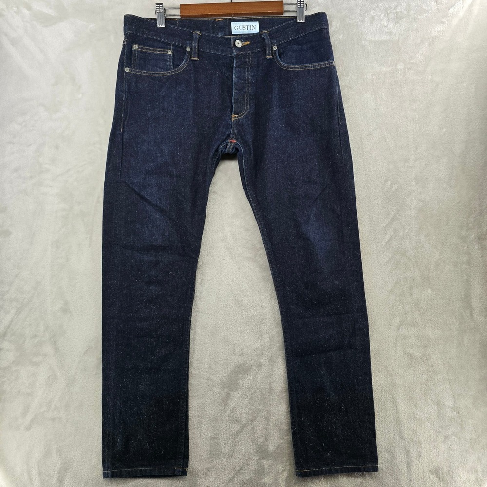Gustin Jeans Mens 35 Indigo Blue Raw Selvedge Skinny Fit Denim Made in USA